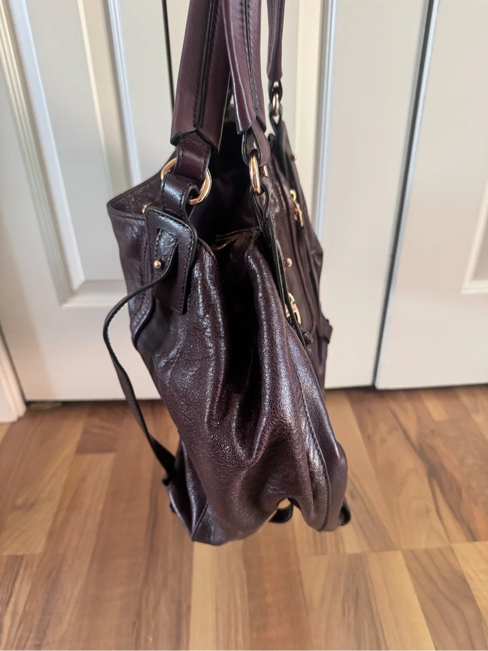 Kooba Women’s Leather Satchel Handbag in Deep Burgundy purse